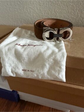 Salvatore Ferragamo Brown Suede Gancio Buckle Belt